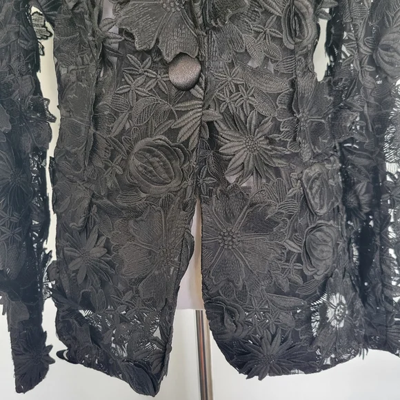 NWOT Black Floral Lace 3-D Applique Embroidery 1 Button Textured Blazer Sz XL - Picture 7 of 16